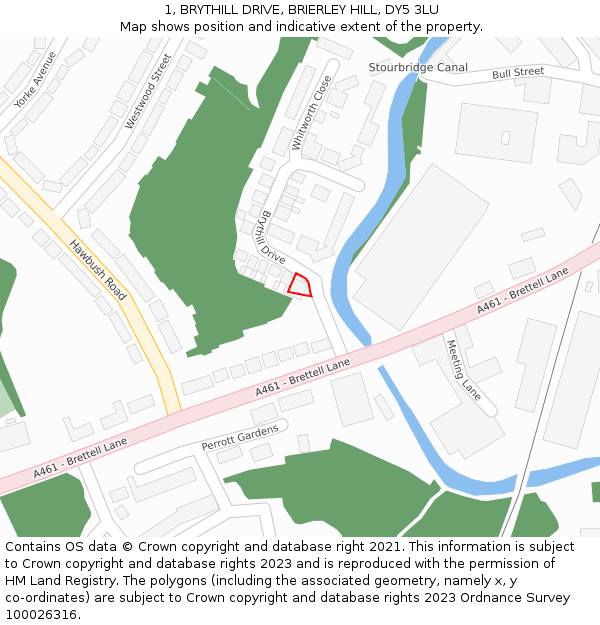 1, BRYTHILL DRIVE, BRIERLEY HILL, DY5 3LU: Location map and indicative extent of plot