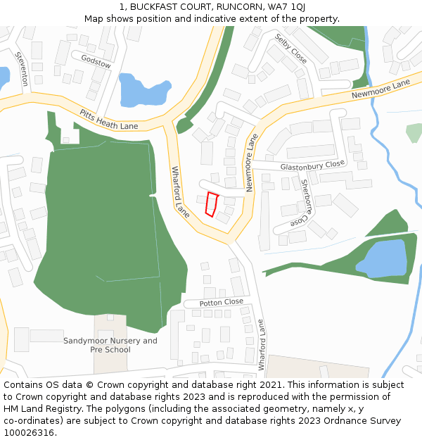 1, BUCKFAST COURT, RUNCORN, WA7 1QJ: Location map and indicative extent of plot