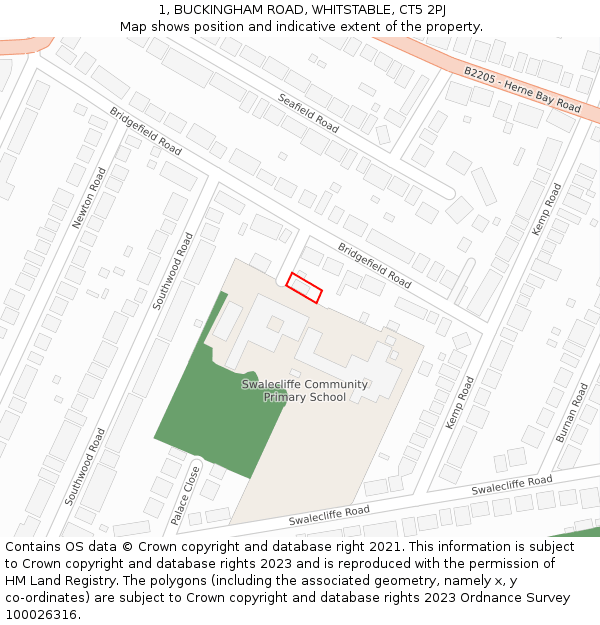 1, BUCKINGHAM ROAD, WHITSTABLE, CT5 2PJ: Location map and indicative extent of plot