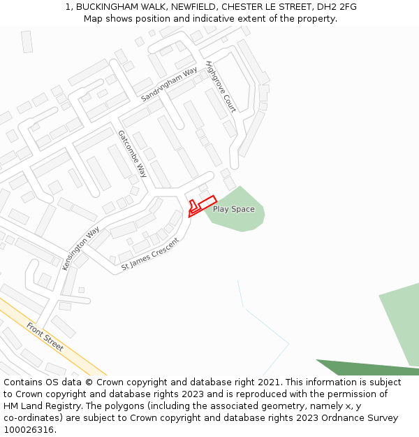 1, BUCKINGHAM WALK, NEWFIELD, CHESTER LE STREET, DH2 2FG: Location map and indicative extent of plot