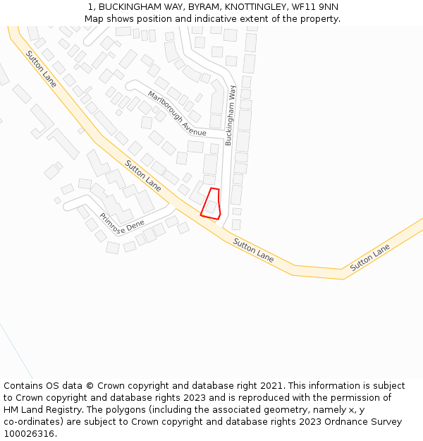 1, BUCKINGHAM WAY, BYRAM, KNOTTINGLEY, WF11 9NN: Location map and indicative extent of plot