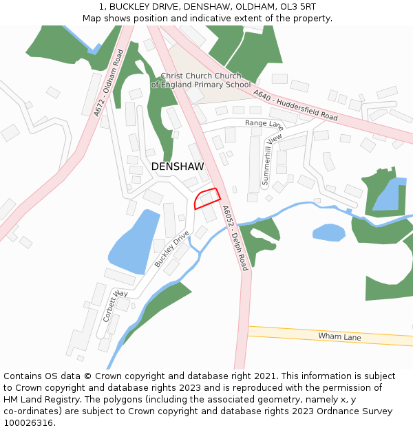 1, BUCKLEY DRIVE, DENSHAW, OLDHAM, OL3 5RT: Location map and indicative extent of plot