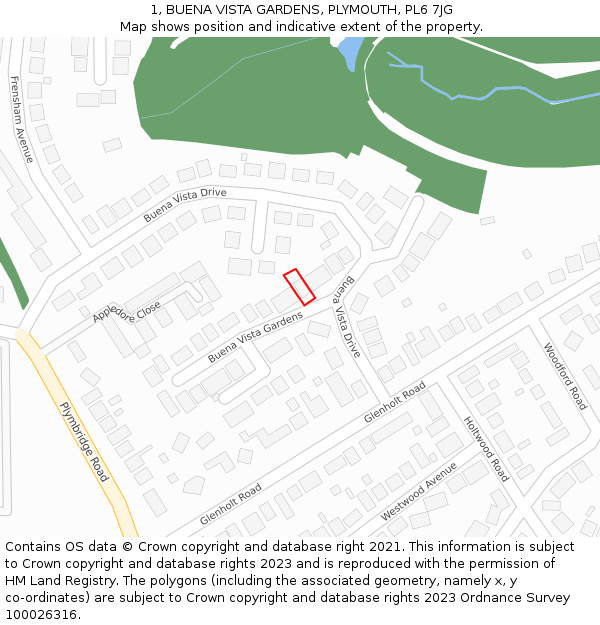 1, BUENA VISTA GARDENS, PLYMOUTH, PL6 7JG: Location map and indicative extent of plot