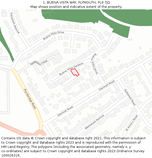 1, BUENA VISTA WAY, PLYMOUTH, PL6 7JQ: Location map and indicative extent of plot