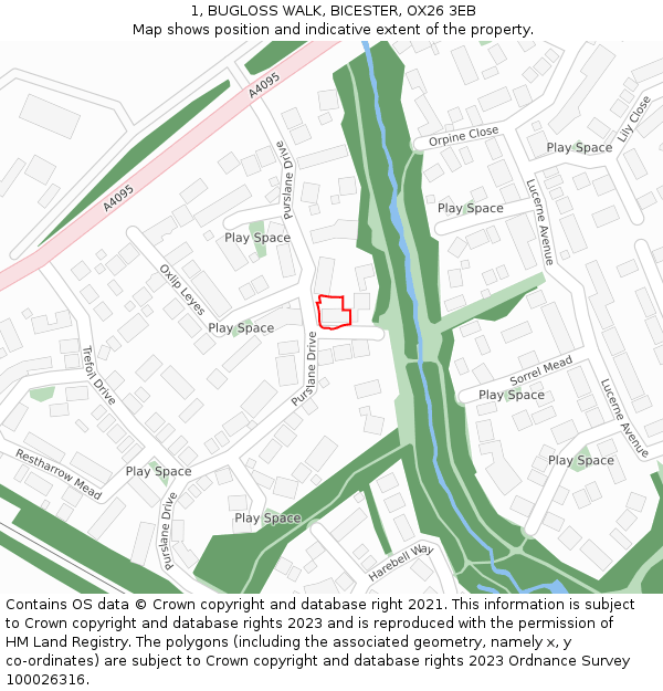 1, BUGLOSS WALK, BICESTER, OX26 3EB: Location map and indicative extent of plot