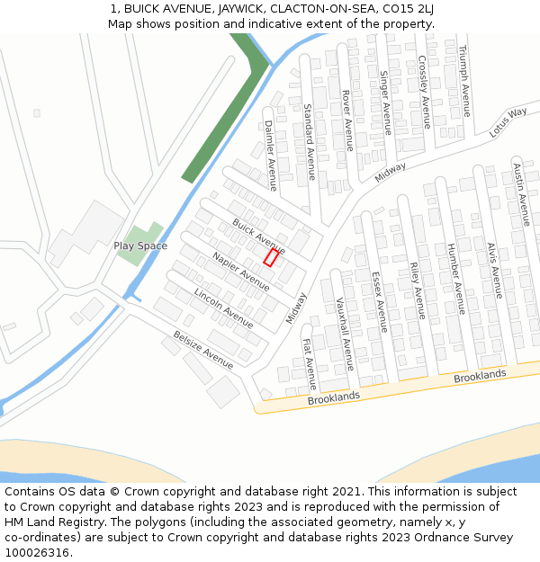 1, BUICK AVENUE, JAYWICK, CLACTON-ON-SEA, CO15 2LJ: Location map and indicative extent of plot