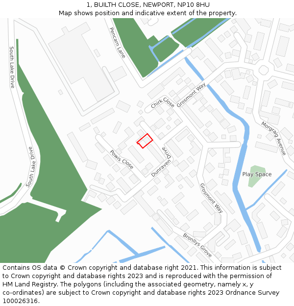 1, BUILTH CLOSE, NEWPORT, NP10 8HU: Location map and indicative extent of plot