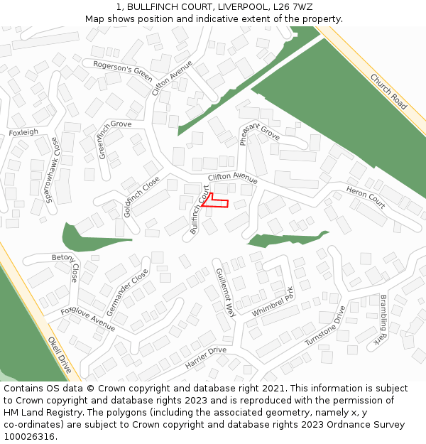 1, BULLFINCH COURT, LIVERPOOL, L26 7WZ: Location map and indicative extent of plot