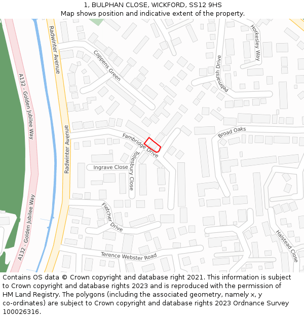 1, BULPHAN CLOSE, WICKFORD, SS12 9HS: Location map and indicative extent of plot
