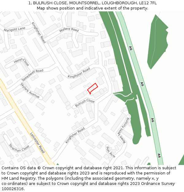 1, BULRUSH CLOSE, MOUNTSORREL, LOUGHBOROUGH, LE12 7FL: Location map and indicative extent of plot