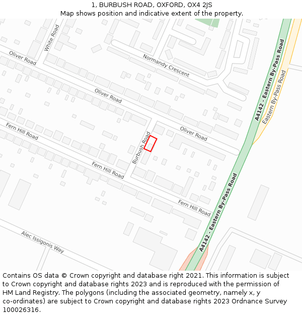 1, BURBUSH ROAD, OXFORD, OX4 2JS: Location map and indicative extent of plot