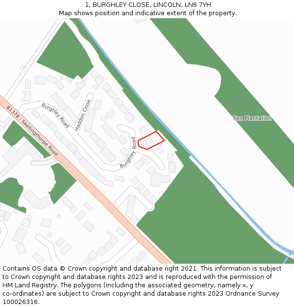 1, BURGHLEY CLOSE, LINCOLN, LN6 7YH: Location map and indicative extent of plot