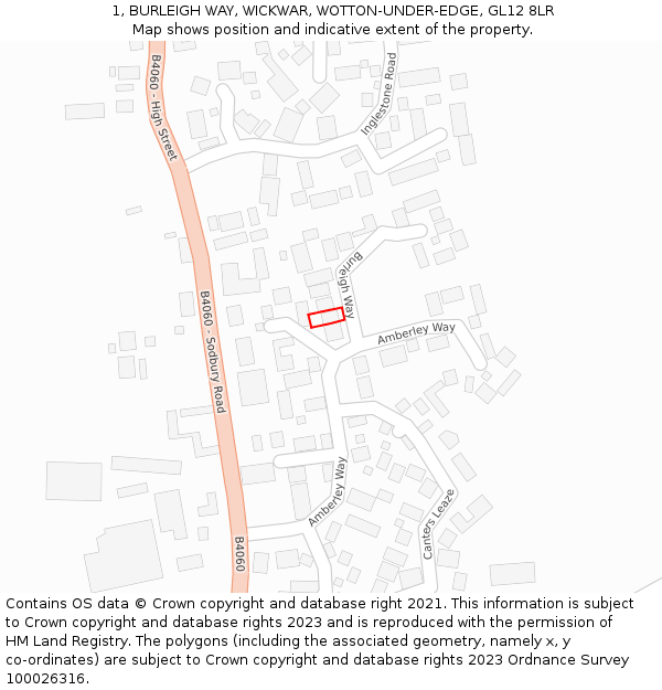 1, BURLEIGH WAY, WICKWAR, WOTTON-UNDER-EDGE, GL12 8LR: Location map and indicative extent of plot