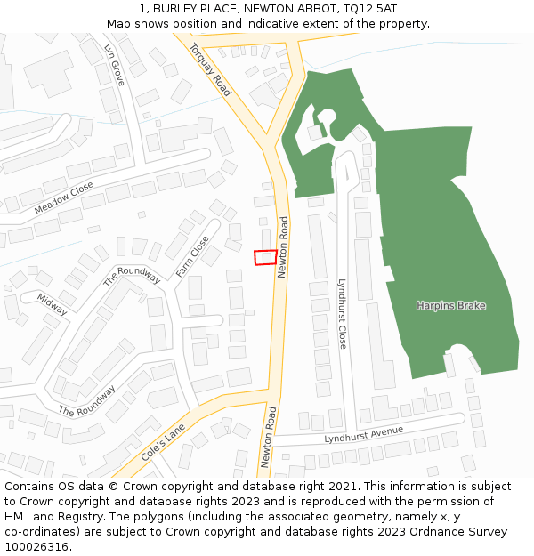 1, BURLEY PLACE, NEWTON ABBOT, TQ12 5AT: Location map and indicative extent of plot