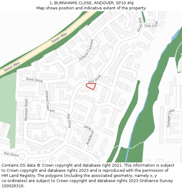 1, BURNHAMS CLOSE, ANDOVER, SP10 4NJ: Location map and indicative extent of plot
