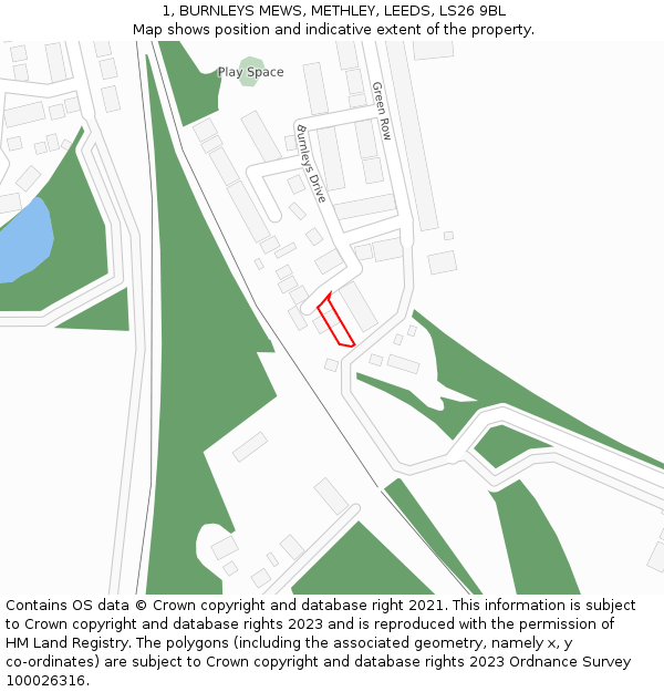 1, BURNLEYS MEWS, METHLEY, LEEDS, LS26 9BL: Location map and indicative extent of plot