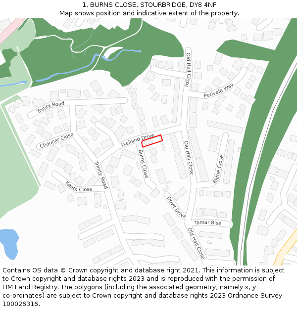 1, BURNS CLOSE, STOURBRIDGE, DY8 4NF: Location map and indicative extent of plot