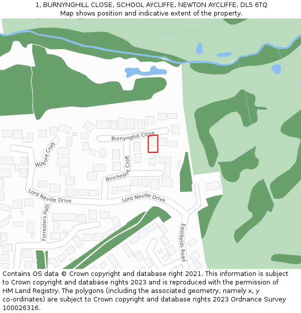 1, BURNYNGHILL CLOSE, SCHOOL AYCLIFFE, NEWTON AYCLIFFE, DL5 6TQ: Location map and indicative extent of plot