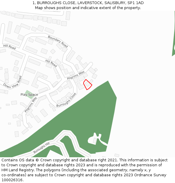 1, BURROUGHS CLOSE, LAVERSTOCK, SALISBURY, SP1 1AD: Location map and indicative extent of plot