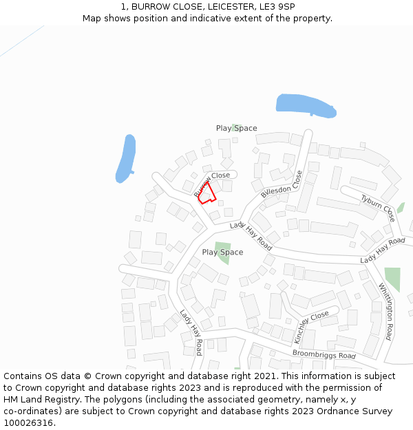 1, BURROW CLOSE, LEICESTER, LE3 9SP: Location map and indicative extent of plot