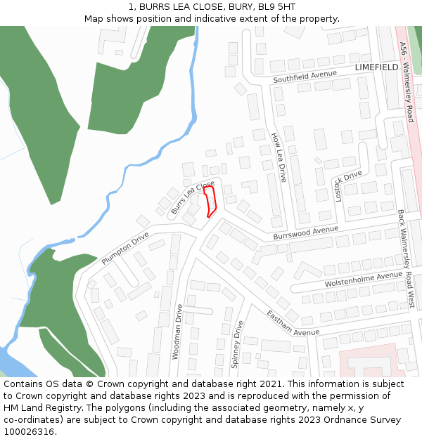 1, BURRS LEA CLOSE, BURY, BL9 5HT: Location map and indicative extent of plot