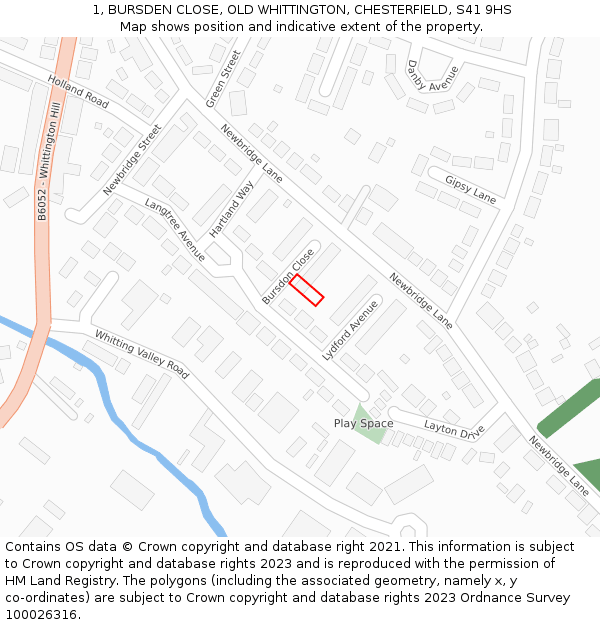1, BURSDEN CLOSE, OLD WHITTINGTON, CHESTERFIELD, S41 9HS: Location map and indicative extent of plot
