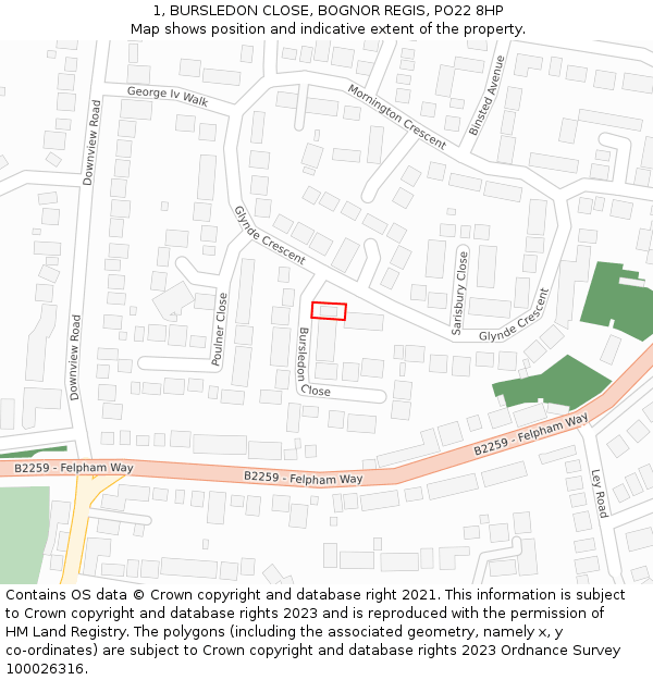 1, BURSLEDON CLOSE, BOGNOR REGIS, PO22 8HP: Location map and indicative extent of plot