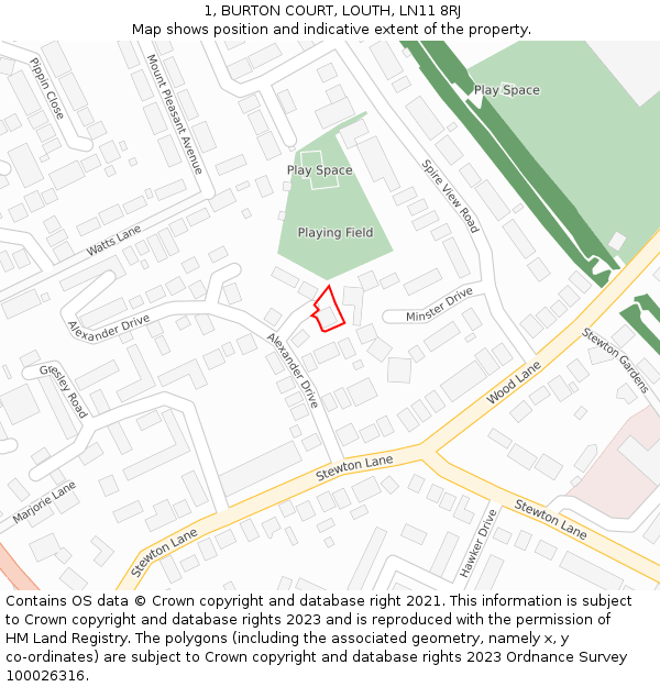 1, BURTON COURT, LOUTH, LN11 8RJ: Location map and indicative extent of plot