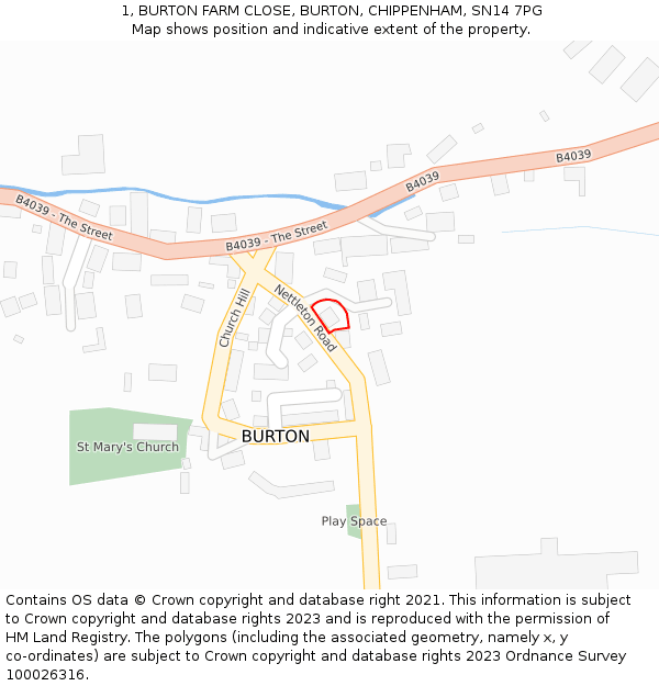 1, BURTON FARM CLOSE, BURTON, CHIPPENHAM, SN14 7PG: Location map and indicative extent of plot