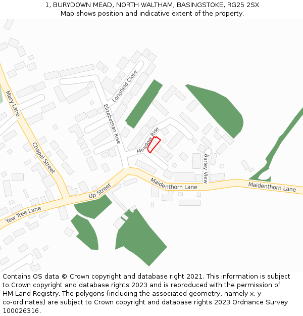 1, BURYDOWN MEAD, NORTH WALTHAM, BASINGSTOKE, RG25 2SX: Location map and indicative extent of plot