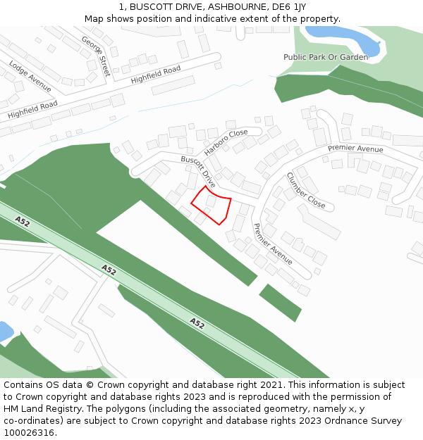 1, BUSCOTT DRIVE, ASHBOURNE, DE6 1JY: Location map and indicative extent of plot