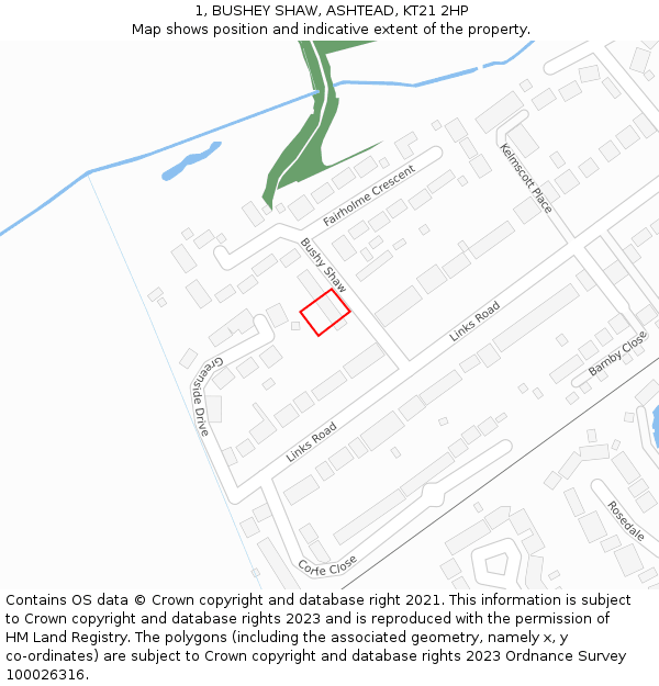 1, BUSHEY SHAW, ASHTEAD, KT21 2HP: Location map and indicative extent of plot
