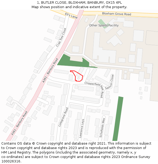 1, BUTLER CLOSE, BLOXHAM, BANBURY, OX15 4PL: Location map and indicative extent of plot