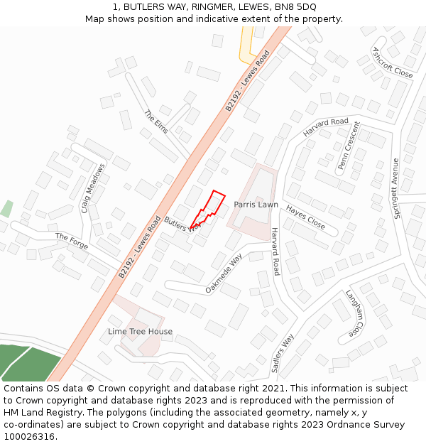 1, BUTLERS WAY, RINGMER, LEWES, BN8 5DQ: Location map and indicative extent of plot