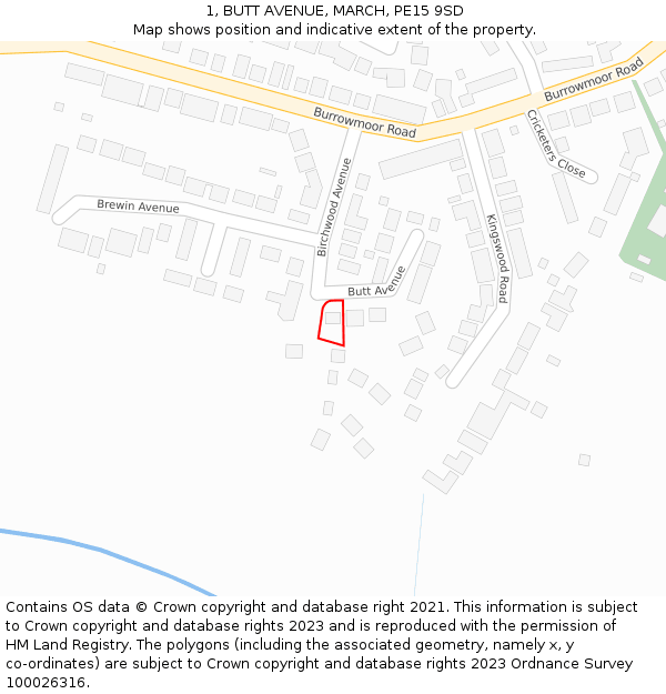 1, BUTT AVENUE, MARCH, PE15 9SD: Location map and indicative extent of plot