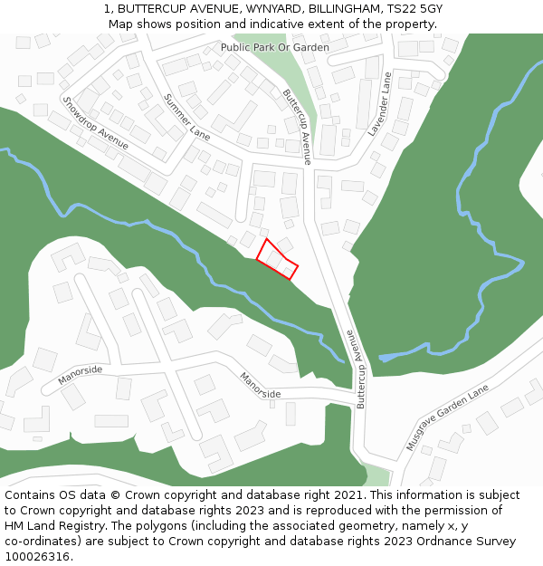 1, BUTTERCUP AVENUE, WYNYARD, BILLINGHAM, TS22 5GY: Location map and indicative extent of plot