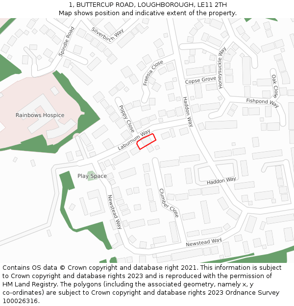 1, BUTTERCUP ROAD, LOUGHBOROUGH, LE11 2TH: Location map and indicative extent of plot