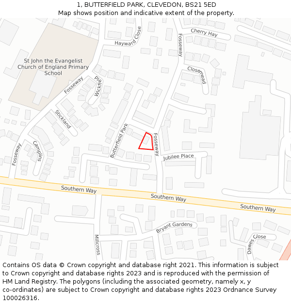 1, BUTTERFIELD PARK, CLEVEDON, BS21 5ED: Location map and indicative extent of plot