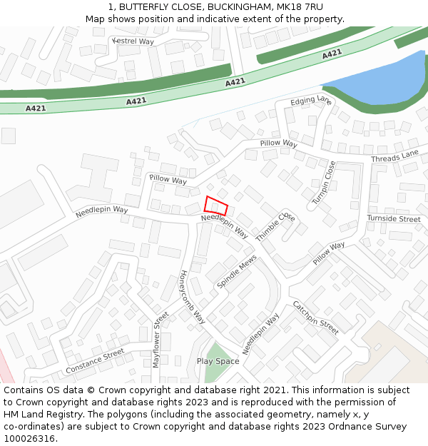 1, BUTTERFLY CLOSE, BUCKINGHAM, MK18 7RU: Location map and indicative extent of plot