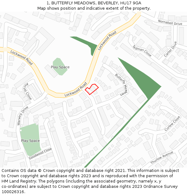 1, BUTTERFLY MEADOWS, BEVERLEY, HU17 9GA: Location map and indicative extent of plot