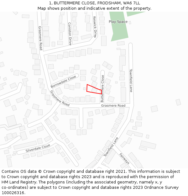 1, BUTTERMERE CLOSE, FRODSHAM, WA6 7LL: Location map and indicative extent of plot