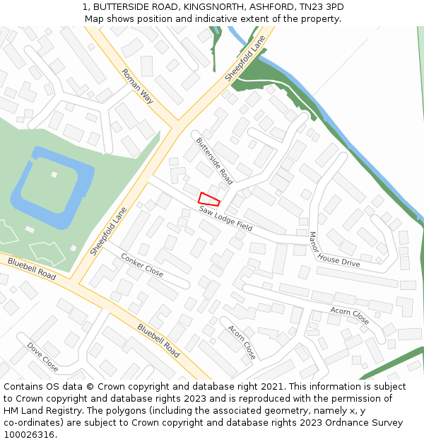 1, BUTTERSIDE ROAD, KINGSNORTH, ASHFORD, TN23 3PD: Location map and indicative extent of plot