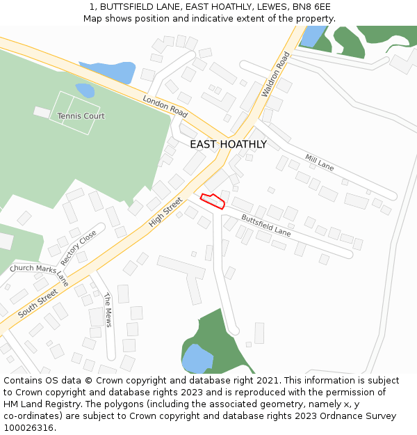 1, BUTTSFIELD LANE, EAST HOATHLY, LEWES, BN8 6EE: Location map and indicative extent of plot