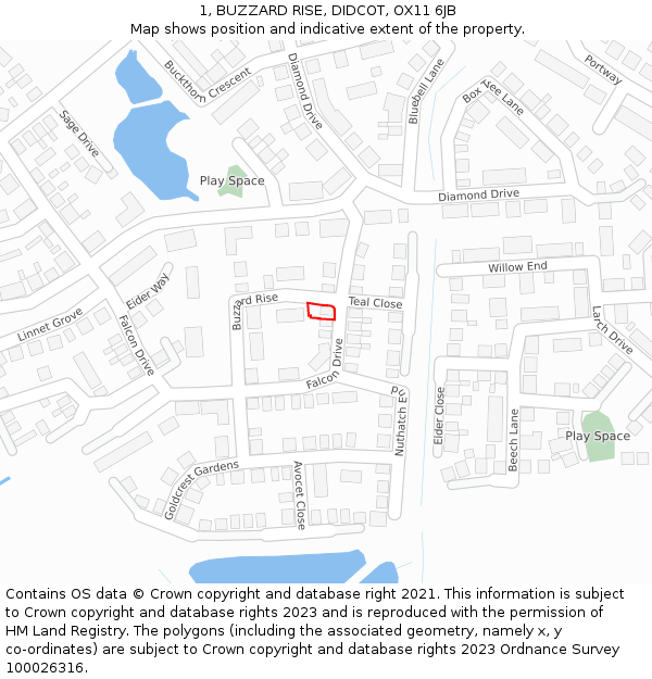 1, BUZZARD RISE, DIDCOT, OX11 6JB: Location map and indicative extent of plot