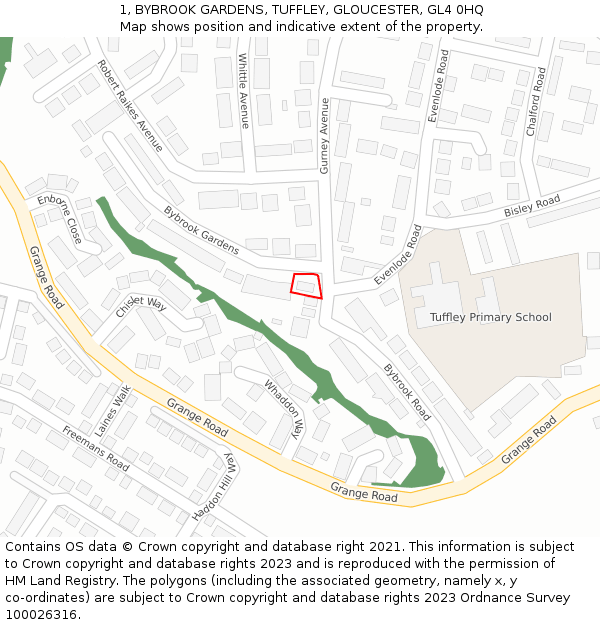 1, BYBROOK GARDENS, TUFFLEY, GLOUCESTER, GL4 0HQ: Location map and indicative extent of plot