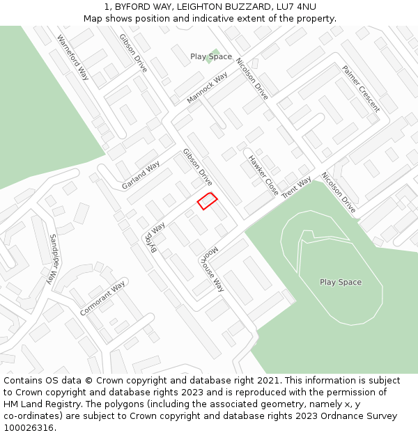 1, BYFORD WAY, LEIGHTON BUZZARD, LU7 4NU: Location map and indicative extent of plot