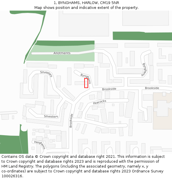 1, BYNGHAMS, HARLOW, CM19 5NR: Location map and indicative extent of plot