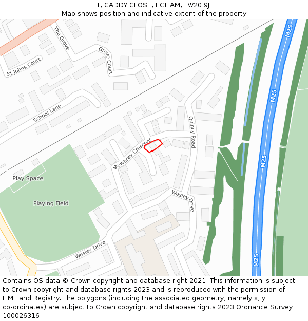 1, CADDY CLOSE, EGHAM, TW20 9JL: Location map and indicative extent of plot