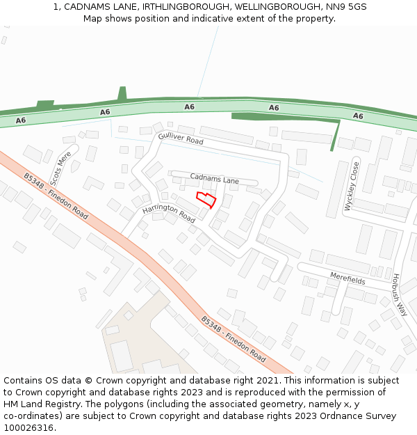 1, CADNAMS LANE, IRTHLINGBOROUGH, WELLINGBOROUGH, NN9 5GS: Location map and indicative extent of plot