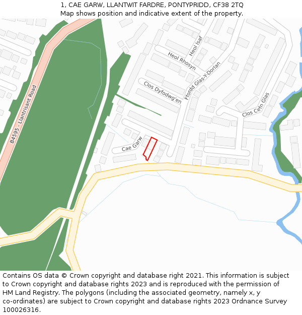 1, CAE GARW, LLANTWIT FARDRE, PONTYPRIDD, CF38 2TQ: Location map and indicative extent of plot